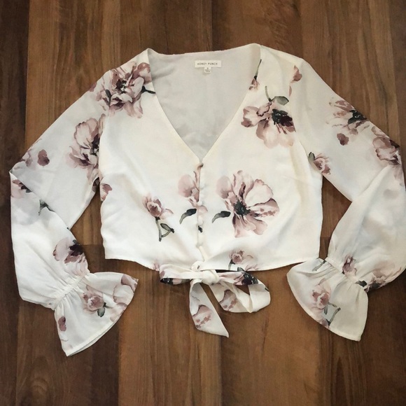 ASOS Honey Punch Tie Front Floral Crop Top - Picture 2 of 3